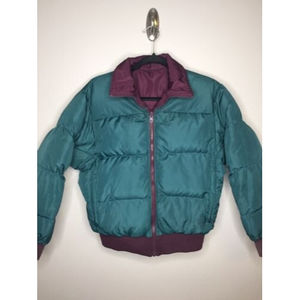 VTG 90s Columbia Down Puffer Coat Sz Medium Reversible Ski Jacket Green Purple
